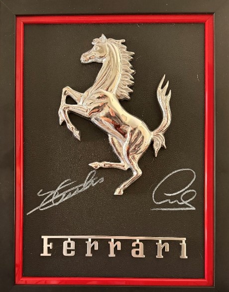 Ferrari Logos framed with original Leclerc/Hamilton signatures 16"x12" $1050