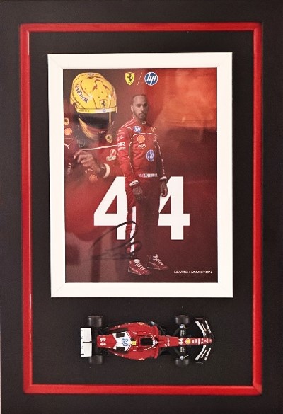 Hamilton Montage with 1/48th model sig.byLewis Hamilton 16"x11" $750